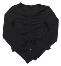 Černé žebrované crop triko s nařasením New Look
