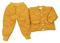 2Set - Hořčicová šusťáková zateplená bunda s nápisy + kalhoty