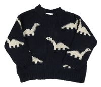 Tmavomodrý oversize sveter s dinosaurami H&M
