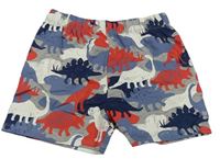 Sivo-modro-červené bavlnené kraťasy s dinosaurami M&S