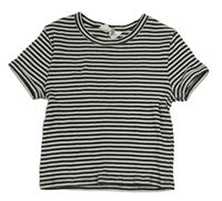Čierno-biele pruhované rebrované crop tričko H&M