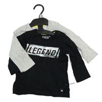 Nové - 2x triko - černé s nápisem + světlešedo-bílo-limetkové s kapsou F&F