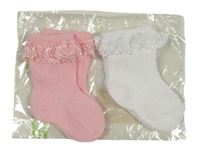 Nové - 2x ponožky s krajkovým volánem - růžové + bílé