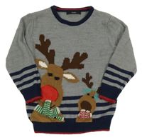 Sivo-tmavomodrý sveter so sobmi a pruhmi George