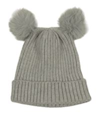 Šedá melírovaná žebrovaná pletená čepice s bambulemi Primark