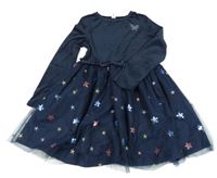 Tmavomodré plyšovo/tylové šaty s hvězdami z flitrů Yigga