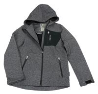 Tmavošedo-černá softshellová bunda s nápisem a kapucí C&A