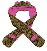 Hnědá chlupatá čepice se šálou a leopardím vzorem