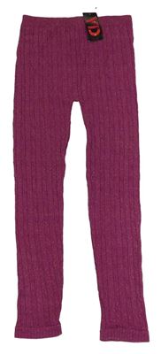 Nové - Vínové třpytivé pletené legíny Yd.