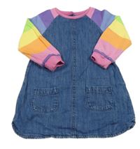 Modro-barevné riflovo/teplákové šaty s pruhy na rukávech Next