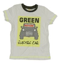 Bílé tričko s autem a neonovými pruhy Kids