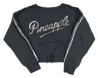 Antracitová crop mikina s 3D nápisom Pineapple
