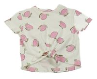 Smotanové rebrované tričko s citrónmi a uzlom Ergee