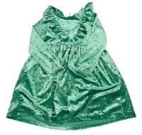 Zelené zamatové šaty s volánikom H&M