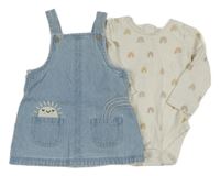2set - Světlemodré riflové laclové šaty s duhou + smetanové body s duhami Tu