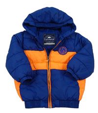 Modro-oranžová šušťáková prešívaná zimná bunda s kapucňou George