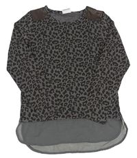 Sivo-čierna pletená tunika s leopardím vzorom a šifonem Yigga