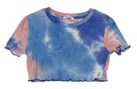 Modro-ružový batikovaný rebrovaný crop top shein