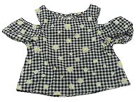 Čierno-biely kockovaný crop top s kvetinami Pep&Co