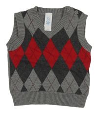 Sivo-červená pletená károvaná vesta C&A