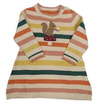 Smetanovo-barevné pruhované svetrové šaty s veverkou Nutmeg