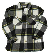 Nové - Bielo-čierno-zelená kockovaná vlnená košeľová bunda H&M