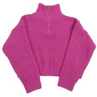 Ružový žinylkový crop sveter so stojačikom Matalan