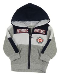 Sivo-bielo-tmavomodrá prepínaci mikina s logom a kapucňou Lee Cooper