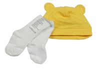 2 set - žltá čepice + biele ponožky