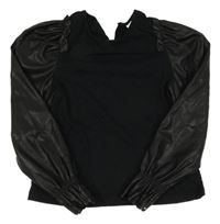 Černé triko s koženkovými rukávy Zara