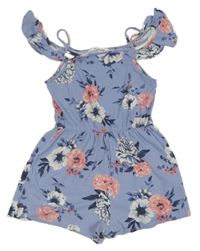 Světlemodrý kraťasový overal květovaný overal H&M