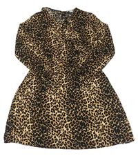 Hnedo-čierne ľahké šaty s leopardím vzorom a volánikom Primark