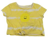Žluto-bílý pruhovaný crop top se sluníčkem Primark