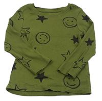 Khaki žebrované triko s obrázky Primark