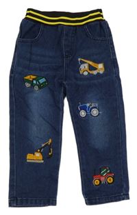 Tmavomodré rifle s auty a úpletovým pasem 