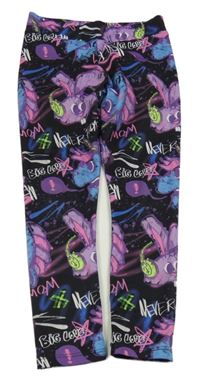 Černo-fialovo-barevné sportovní legíny s nápisy a králíčky Next