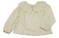 Smetanové triko s límečkem s madeirou Zara