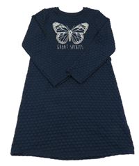 Tmavomodré šaty s motýlkem a 3D puntíky H&M