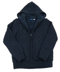 Tmavomodrý vzorovaný propínací zateplený svetr s kapucí Pepperts