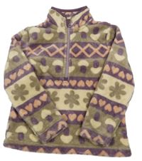 Béžovo-smetanovo-fialová vzorovaná plyšová mikina Lupilu