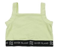 Neonově žlutý žebrovaný crop top s nápisy River Island