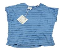 Nové - Modro-sivé pruhované lěné tričko Zara