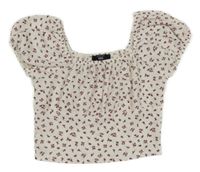 Bielo-vínový kvetovaný crop top New Look