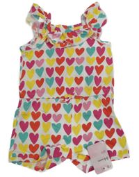 Nové - Bílo-barevný kraťasový overal se srdíčky Mothercare