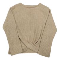Béžový rebrovaný úpletový crop sveter H&M