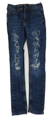 Tmavomodré skinny rifle s dierami