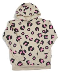 Béžovo-čierno-ružová mikina s leopardím vzorom a kapucňou Dunnes