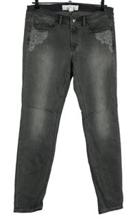 Dámské šedé skinny rifle s výšivkami H&M