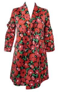 Nové - Dámský červeno-černý květovaný kabát Savida 