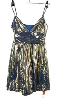 Nové - Dámský modrý metalický kraťasový overal Cider 